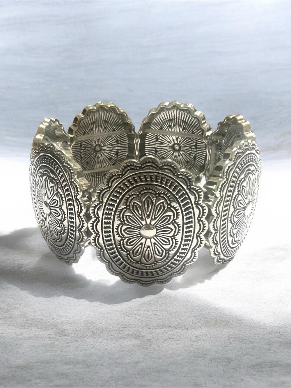 Silver Medallion Stretch Bracelet - Women Jewelry